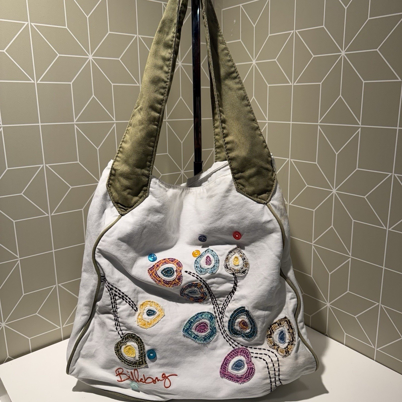 Billabong Beach Burlap Day Tripper Tote Bag Around The Seven Seas Lined EUC