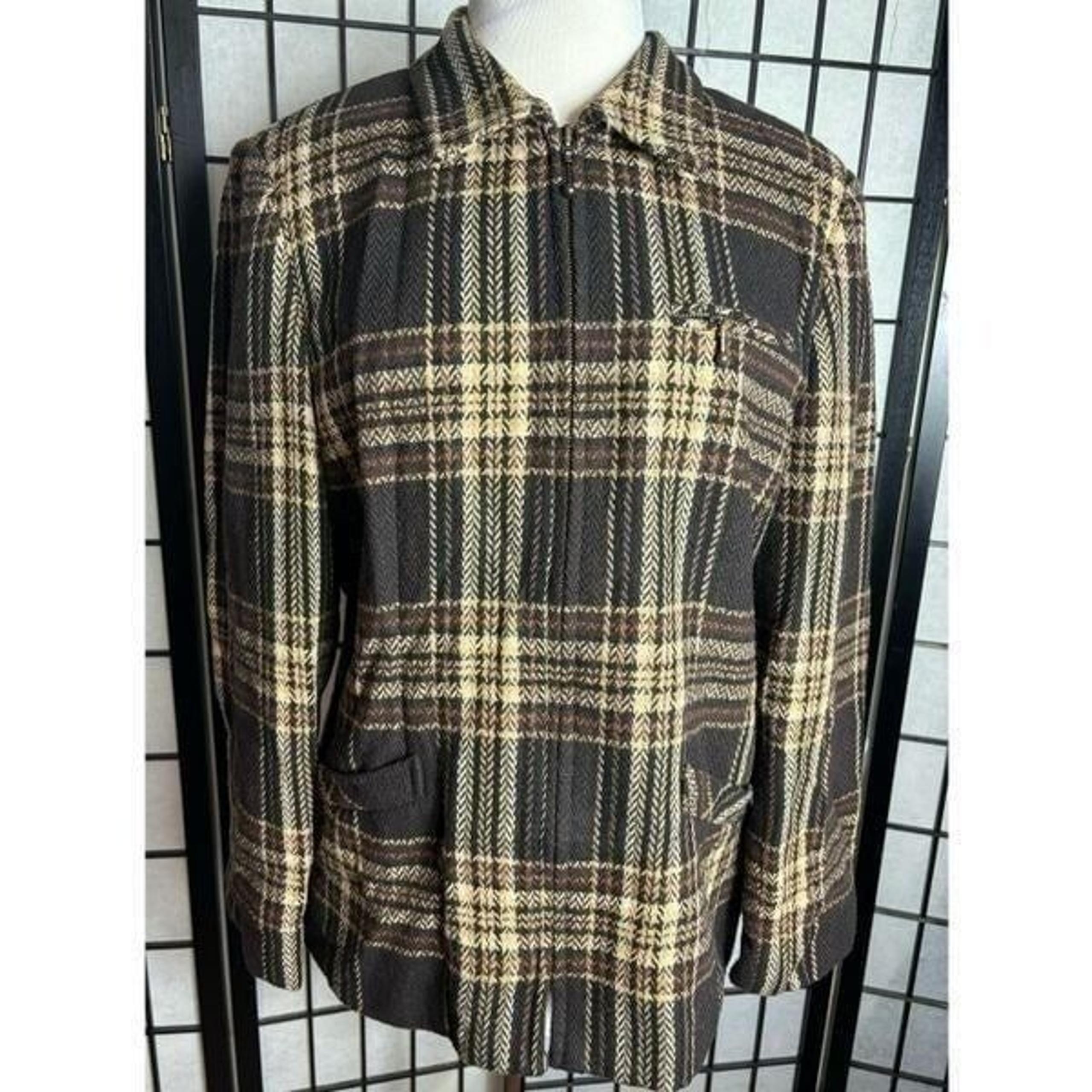 Laura Scott Plaid Wool Blend Zip Up Jacket