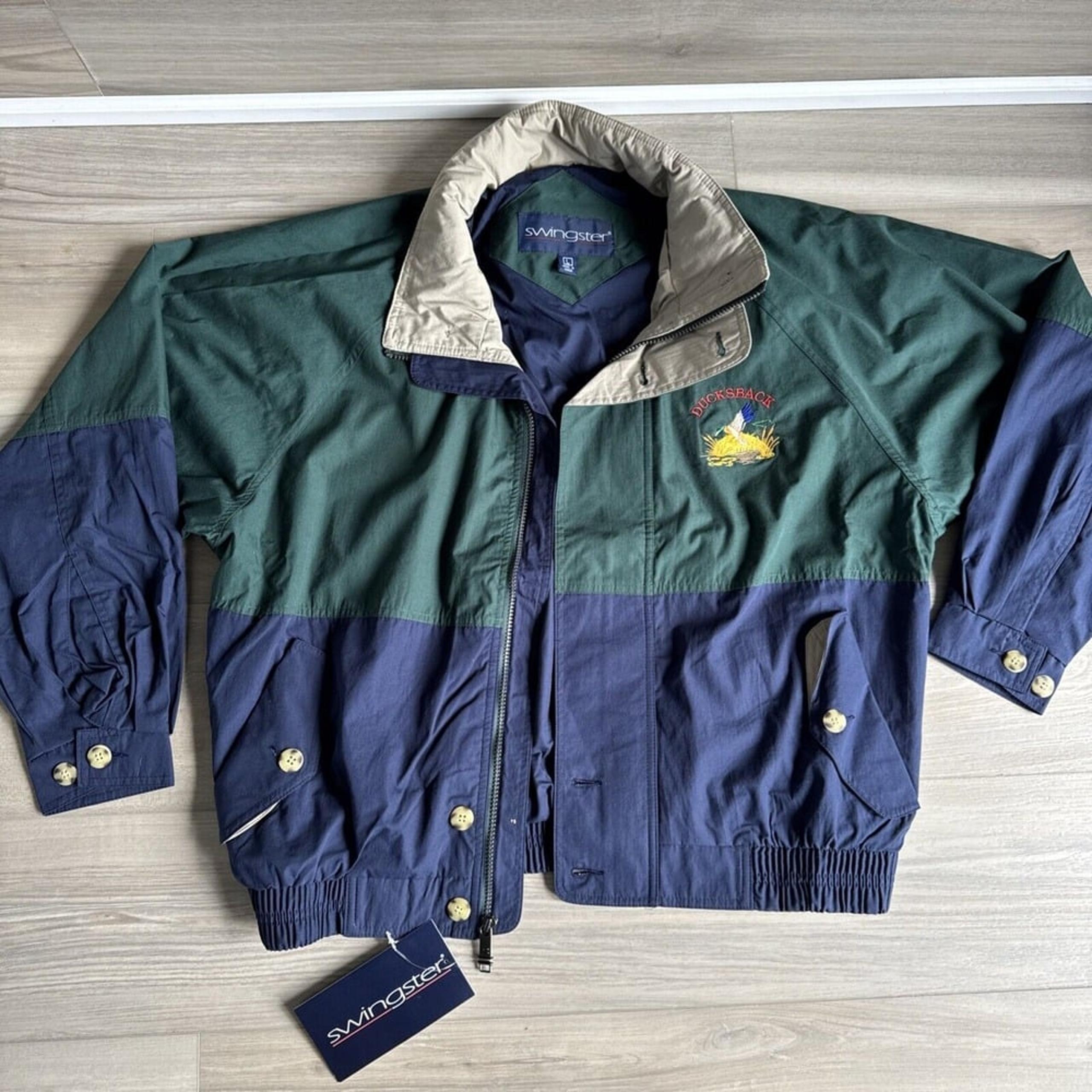 Vintage Swingster Jacket Windbreaker Mens L Ducks Back Full Zip With Hood NWT