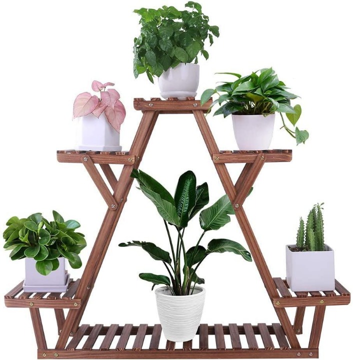 6 Tiered Pine Wood Plant Rack Corner Flower Shelf Holder