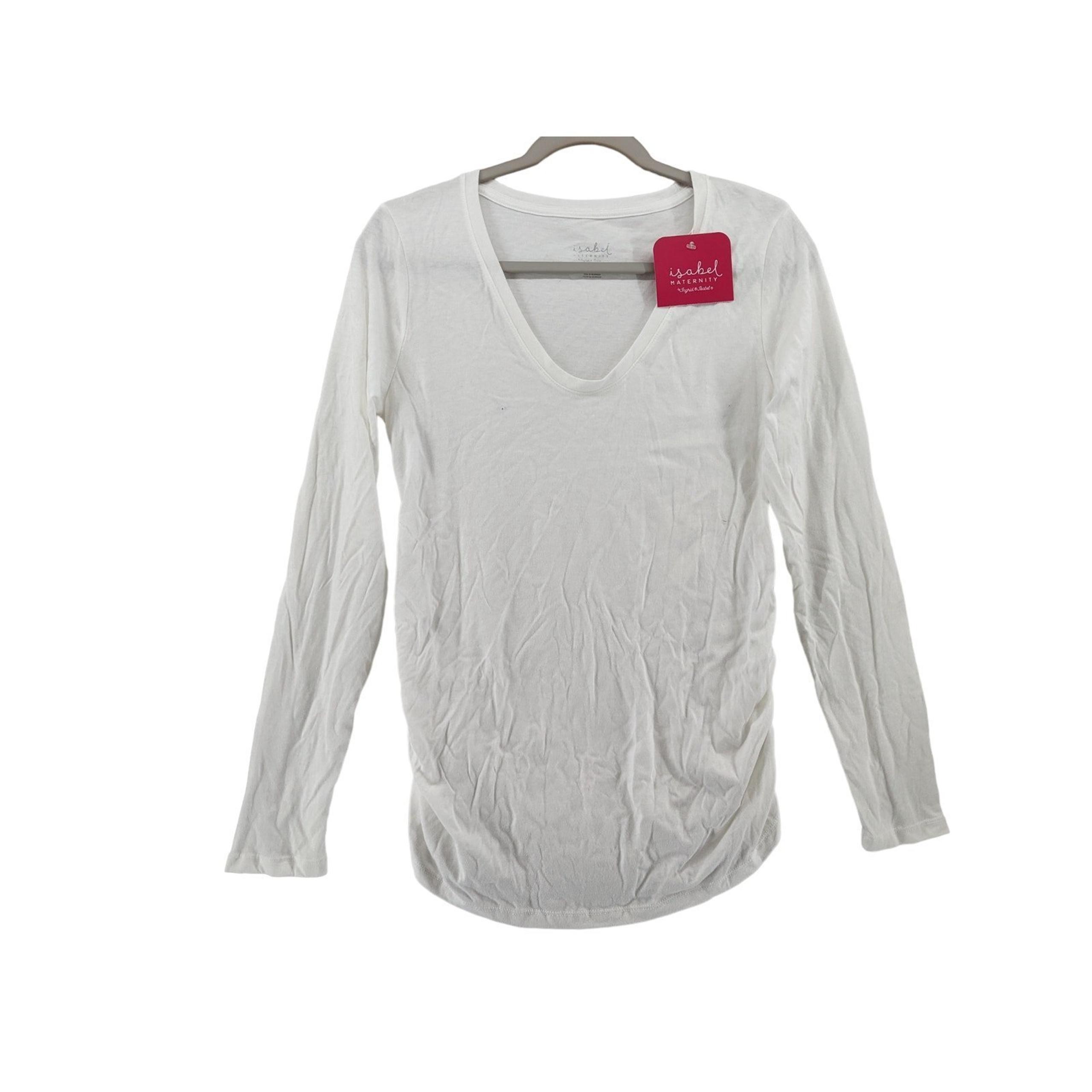 Isabel & Ingrid Maternity Shirt XS White Layering Long Sleeve Shirred V Neck Top