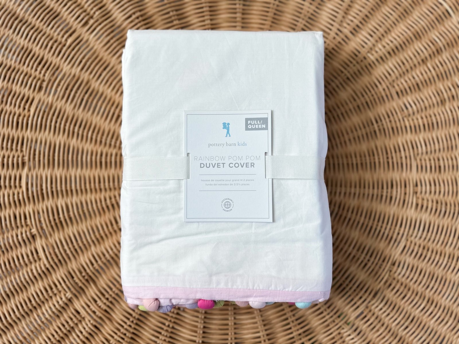 NEW Pottery Barn Kids Rainbow Pom Pom Duvet Cover (F/Q)-Multi