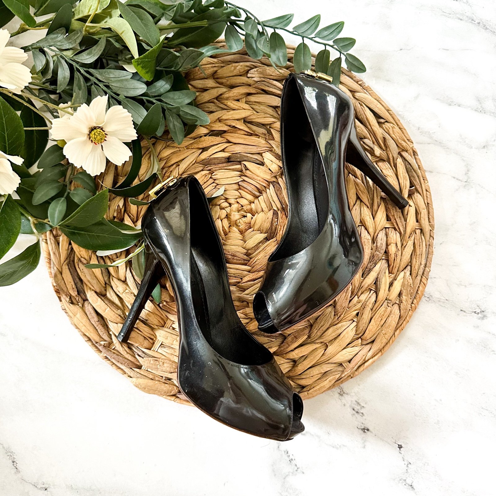 Louis Vuitton 'Oh Really! Black Patent Leather Open-Toe Pump Padlocks, 35/6.5