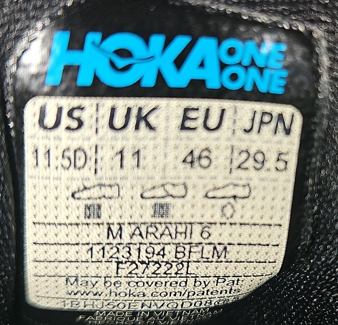 HOKA One One Arahi 6 Men's Ultra Marathon Running Shoes size 11.5