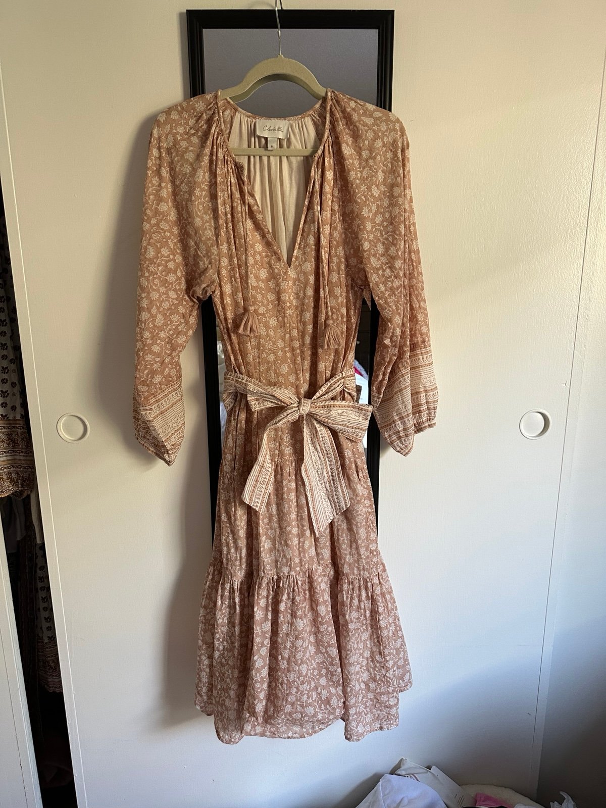 Gorgeous Cleobella Kala Midi Dress in Peony Size M Organic Cotton Tie Belt