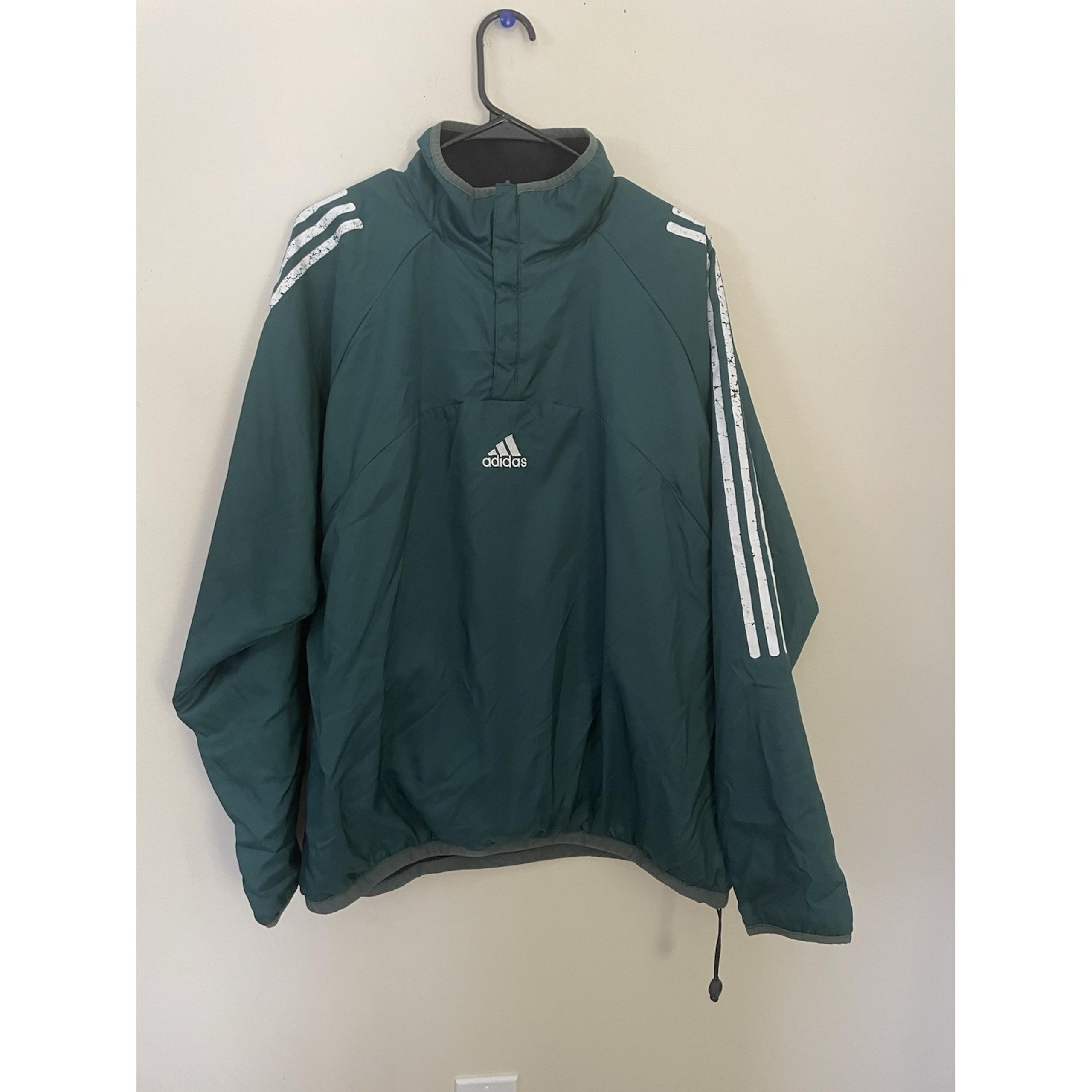 Adidas Vintage 90's? Men's Green Fleece Lined Nylon Windbreaker Pullover XL Y2K