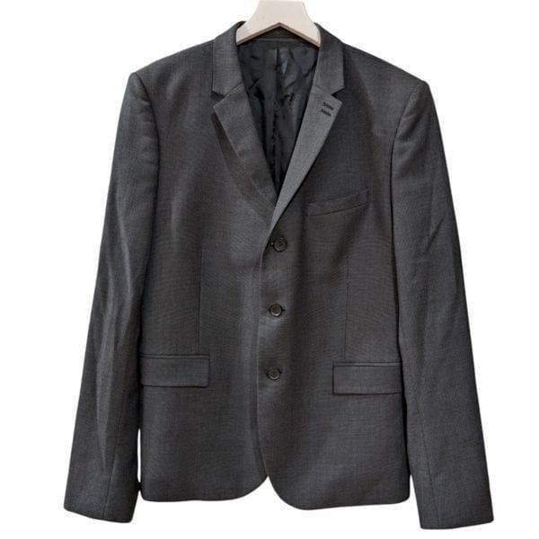 The Kooples Mens Slim Fit Textured 100% Wool Three Button Blazer Grey Size EU 52