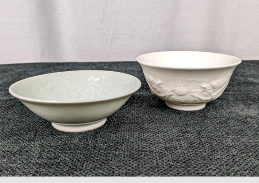 Vintage Chinese Bowls Lot of 2 Celadon and Dragon Embossed
