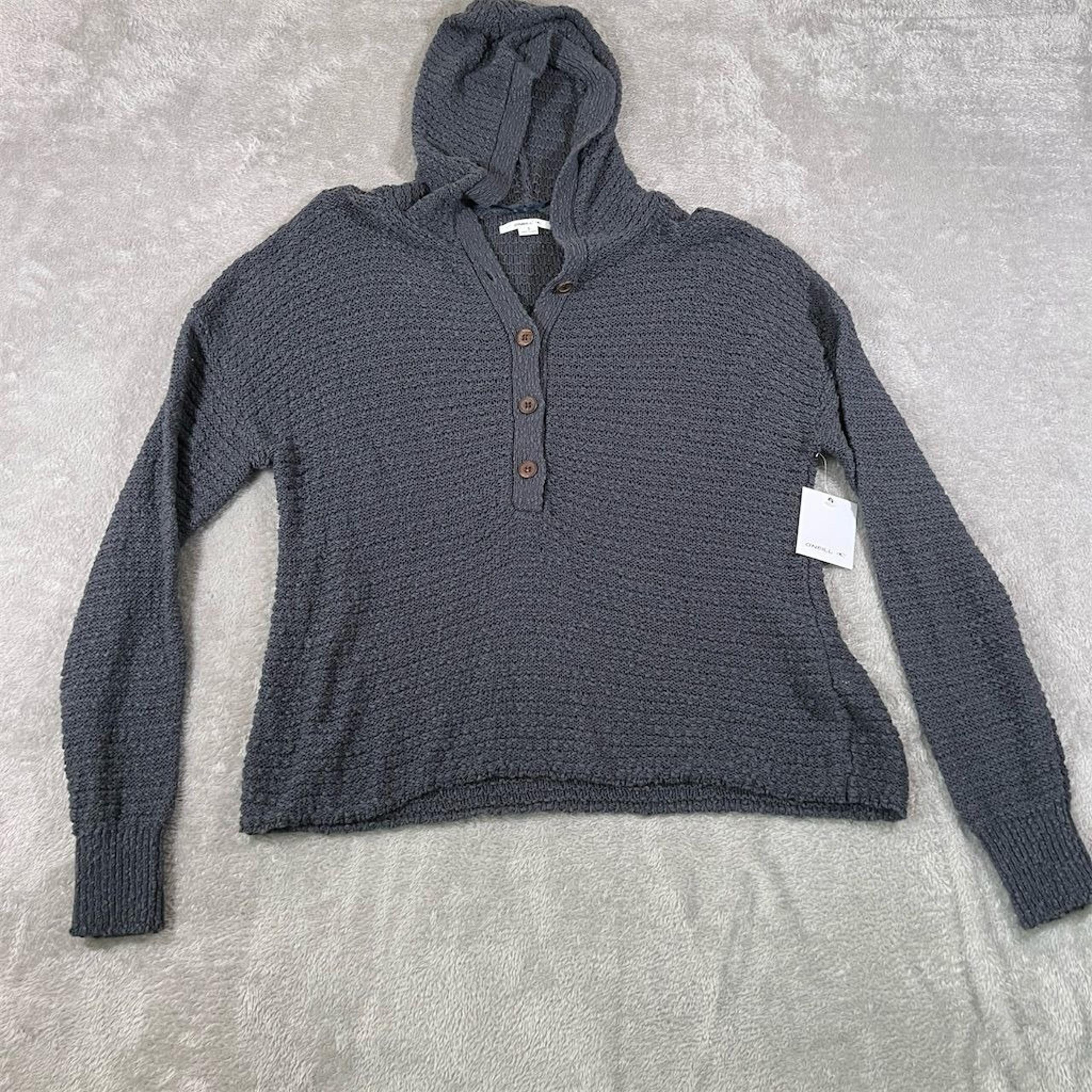 O'Neill Women's Knit Sweater Jacket Small Gray Button-Up Hooded Casual NEW