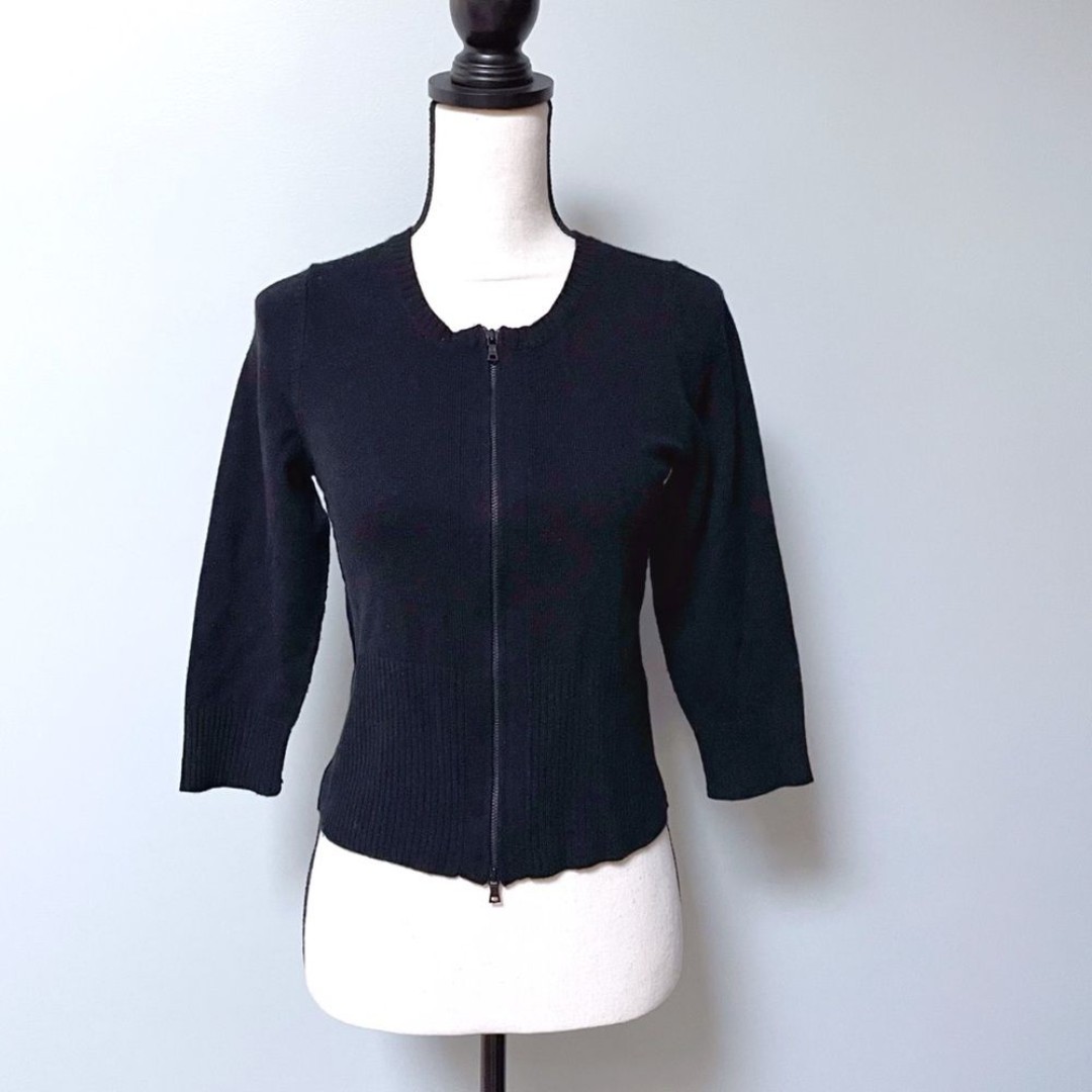 18-8 Nili Lotan Black Cashmere Cardigan Zip 3/4 Sleeves, Women Size XS