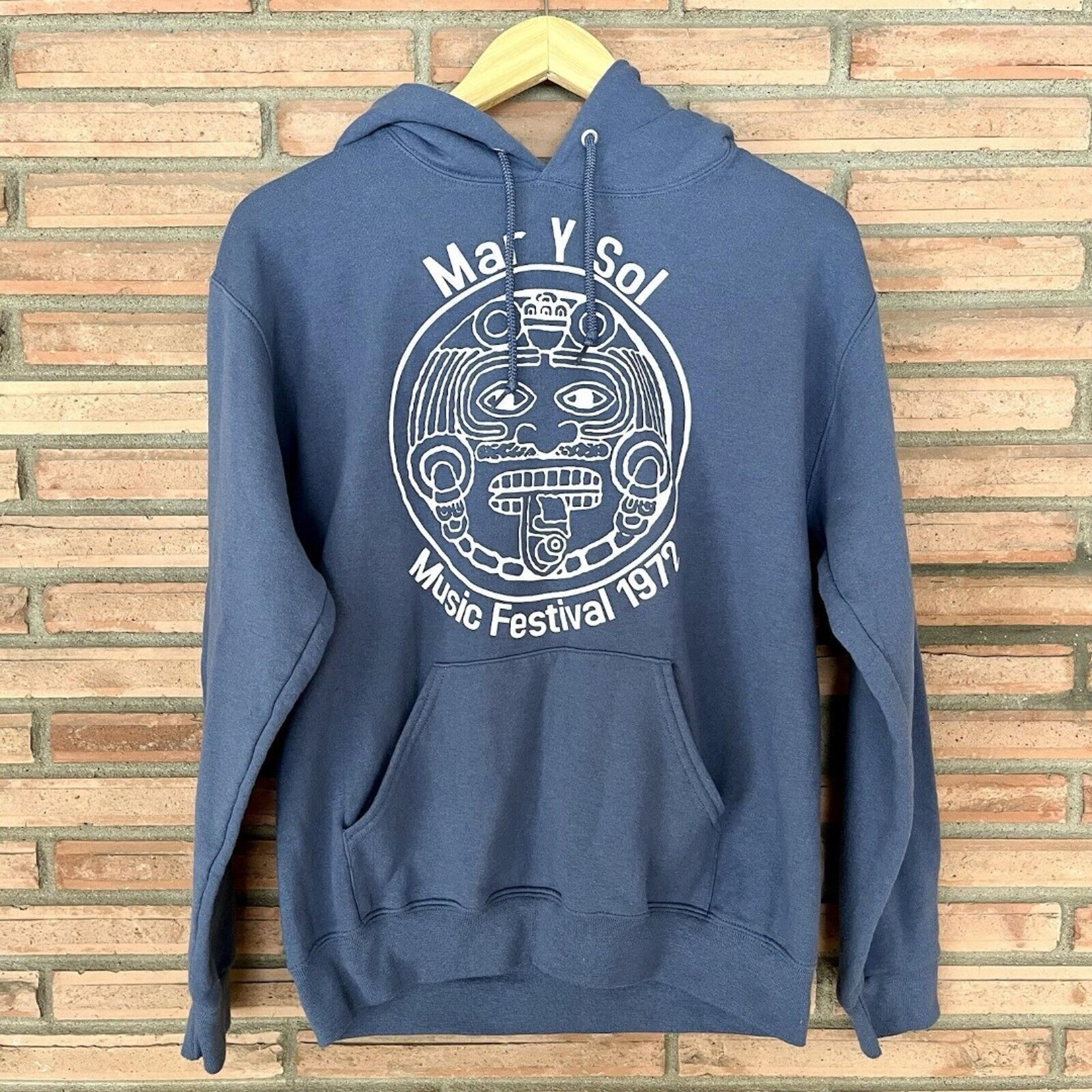 1972 Mar Y Sol Pop Music Festival Small Blue Hoodie Sweatshirt Aztec Face
