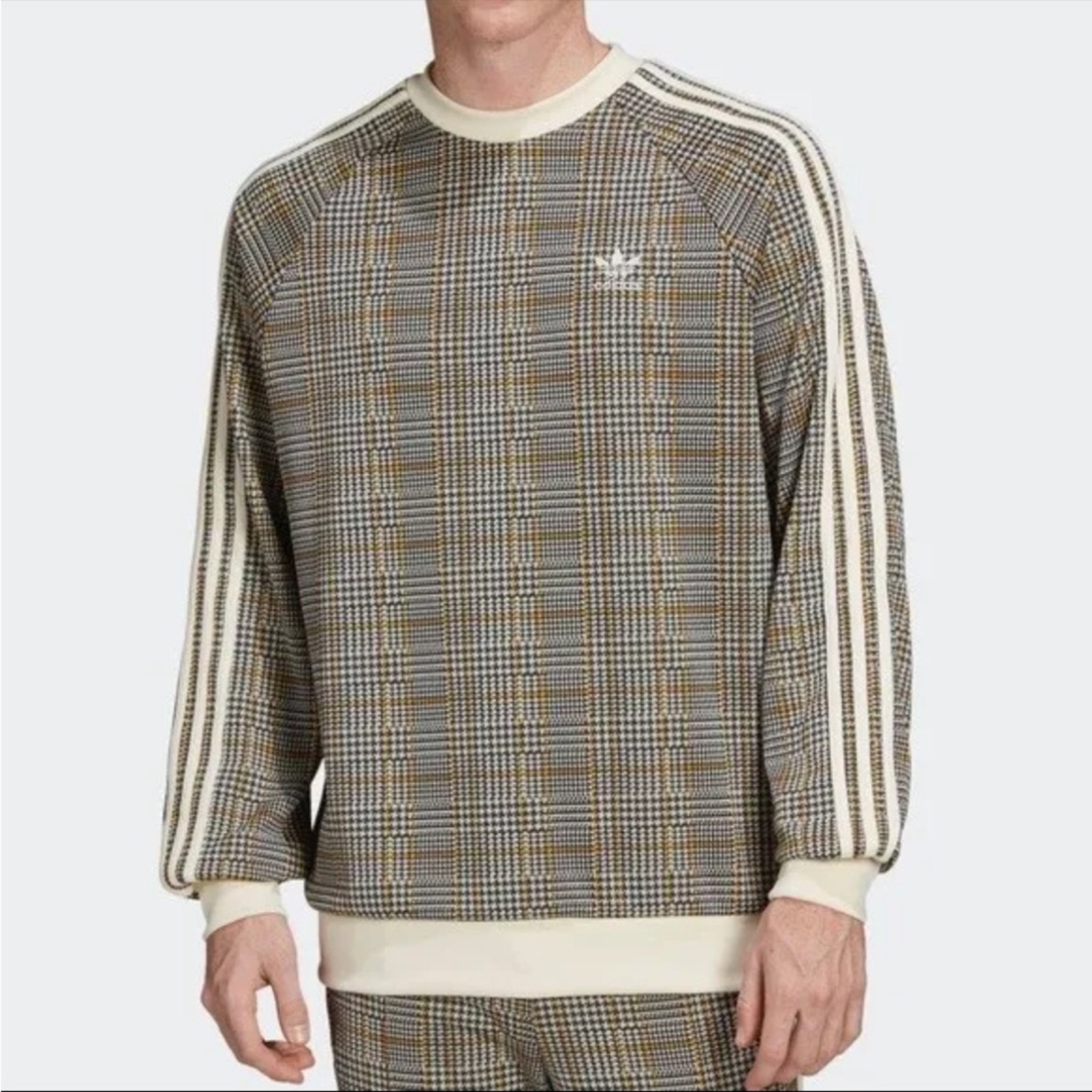 Adidas Originals Trefoil Sweatshirt Mens Large Plaid Stripes ED7019 VERY RARE