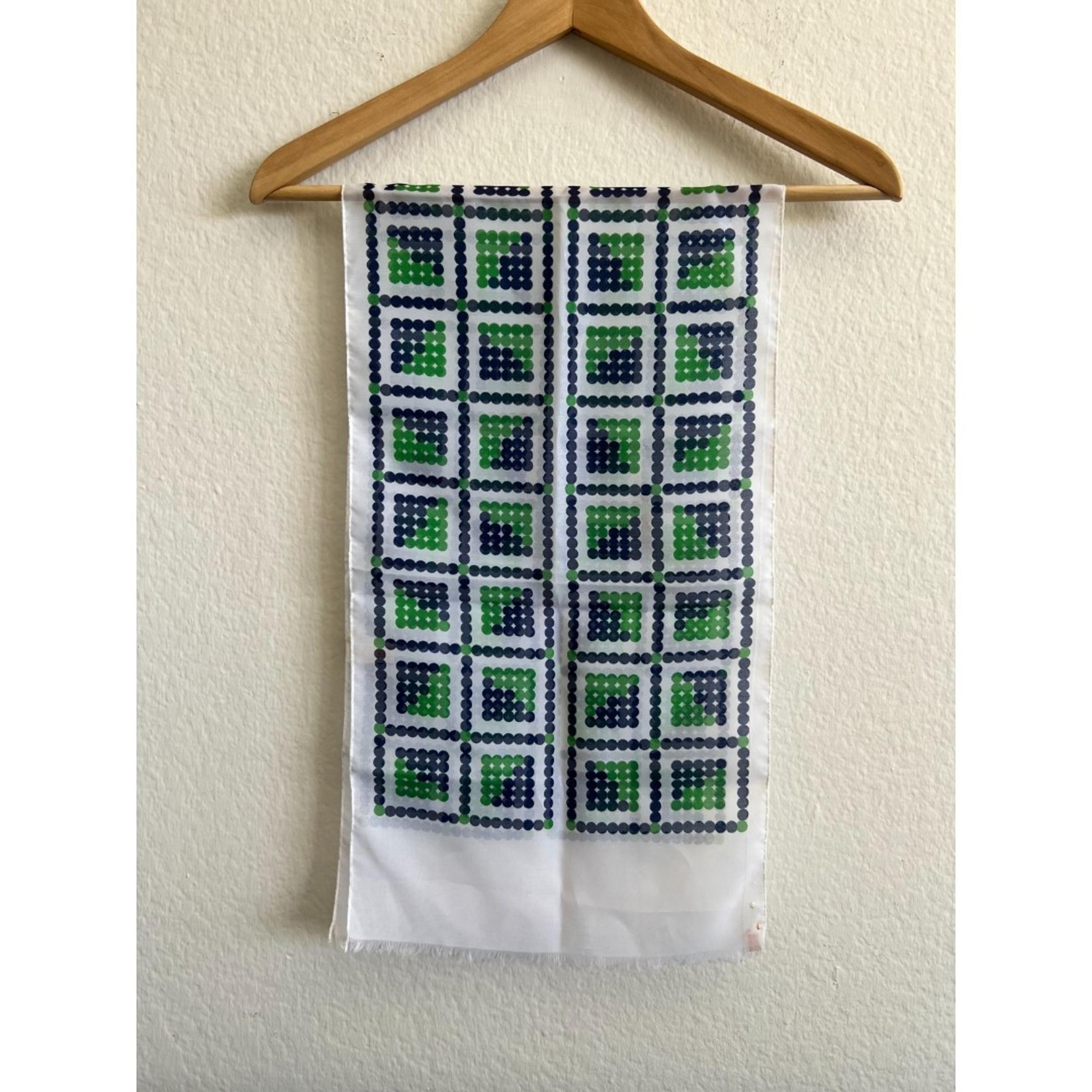 BELVEDERE Vintage 80s Green Navy Dots Geometric Scarf