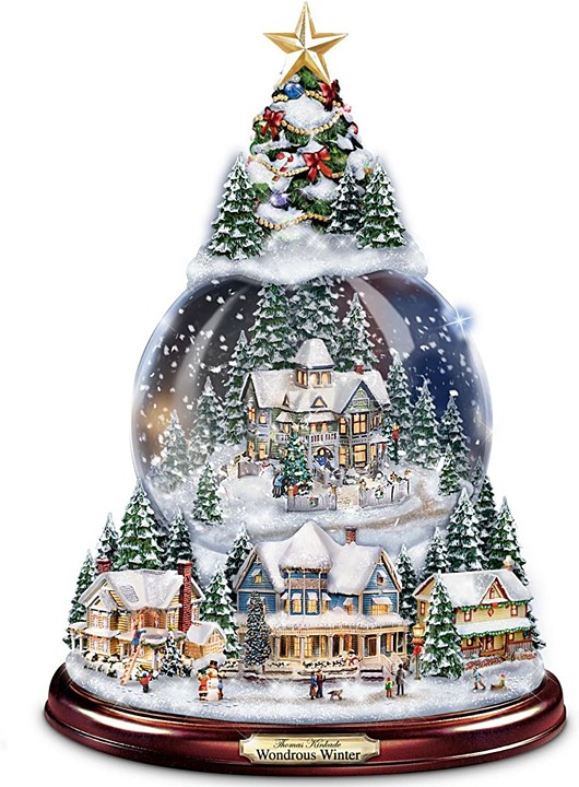 Thomas Kinkade Wondrous Winter Musical Tabletop Christmas Tree with Snowglobe