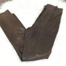 VTG 1980s Andrew Marc Womens 8 Brown Leather Pants High Rise Tapered Leg Lined
