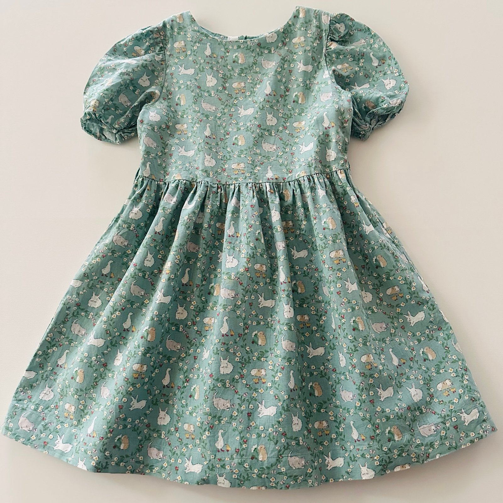 Mini Boden Girls 9-10 Easter Dress Linen Spring Bunny Goose Floral