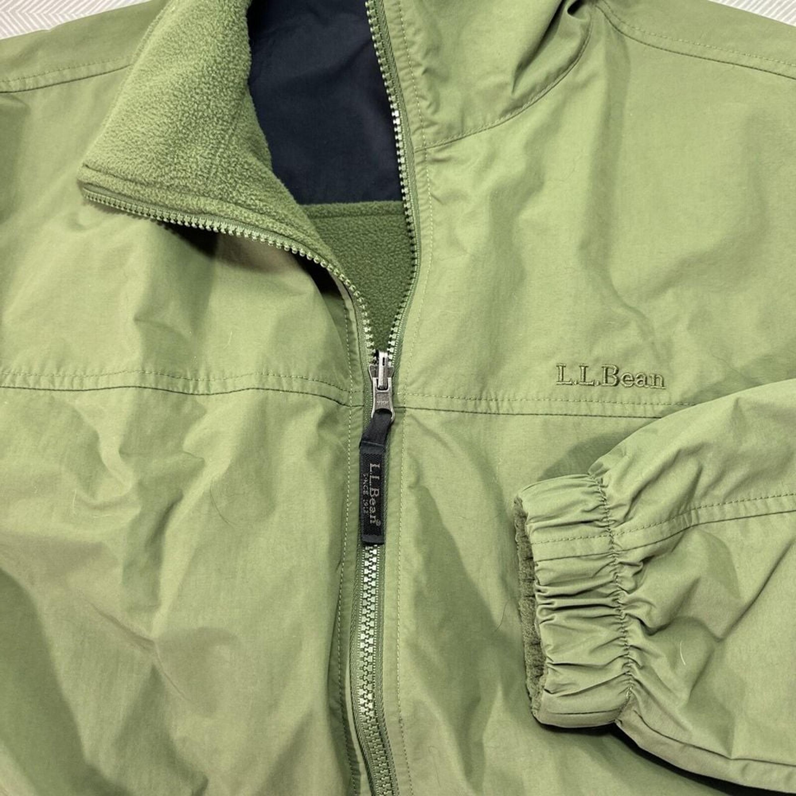 LL Bean Bomber Jacket Men's L Reg Reversible Coat Full Zip Green OXV63