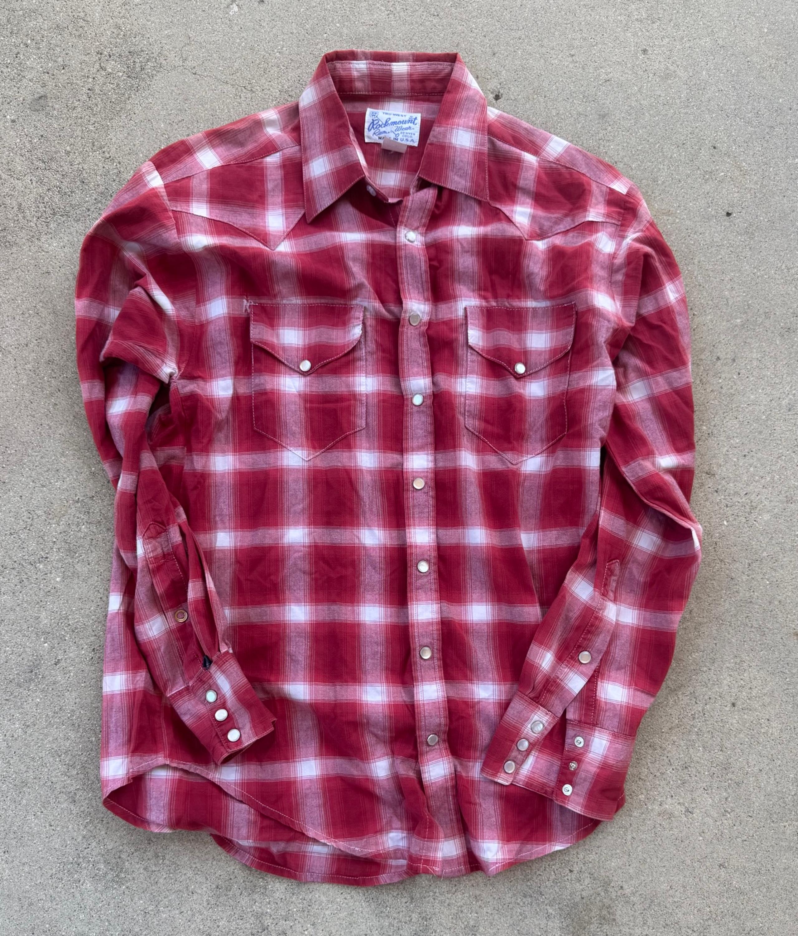 Rockmount Ranch Wear Plaid Red Pearl Snaps Western Shirt Fits Mens Size Large