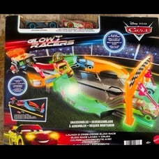 Disney Pixar Cars Glow Racers Playset With Jackson Storm & McQueen *Damaged Box*