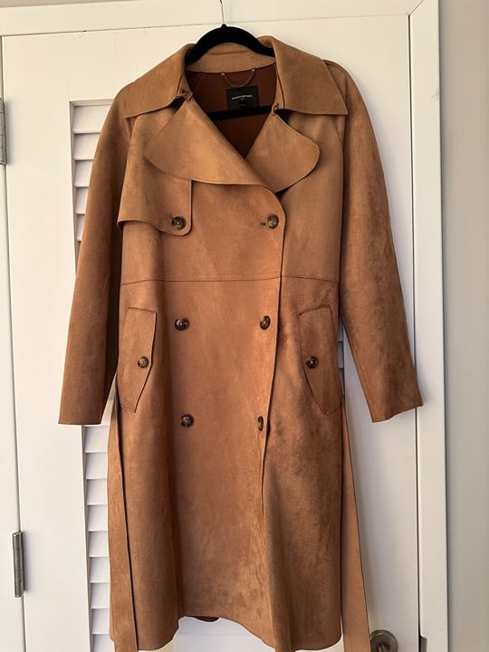 Vegan Suede Trench Coat, Size XS Petite