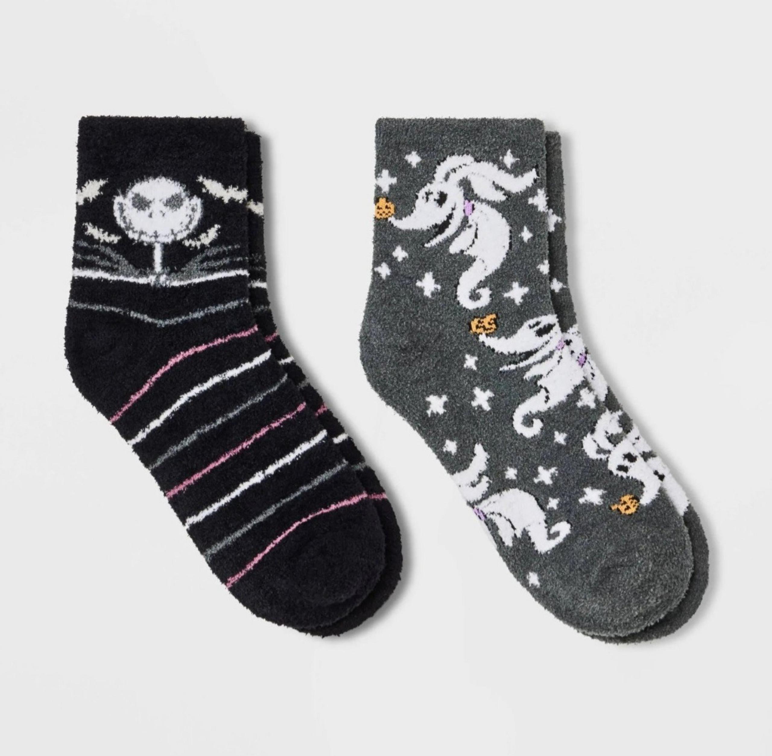 Women's 2pk Nightmare Before Christmas Cozy Crew Socks, Black/Charcoal Gray 4-10