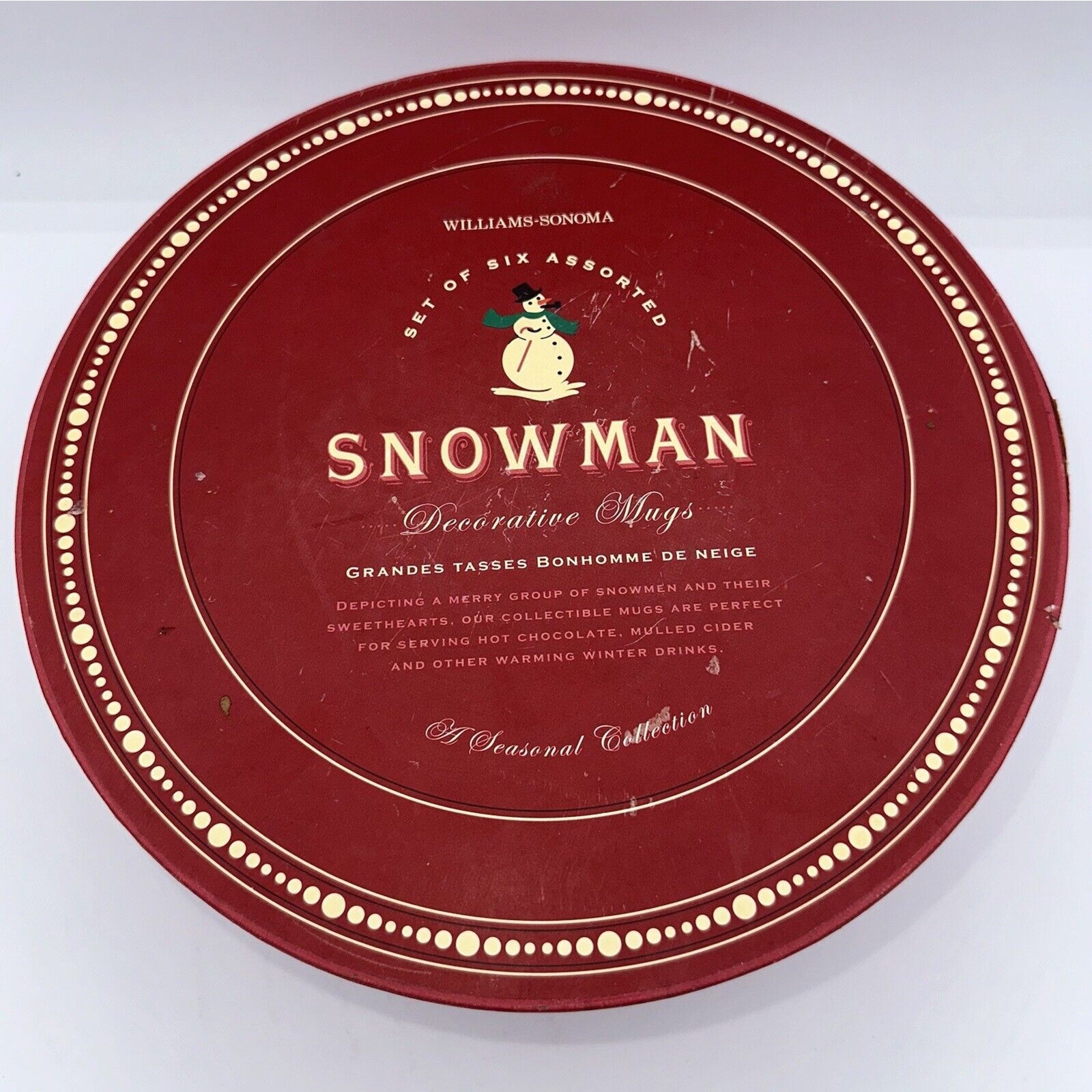 Williams Sonoma White Snowman Coffee Cups Holiday Christmas Winter Set of 6 NEW