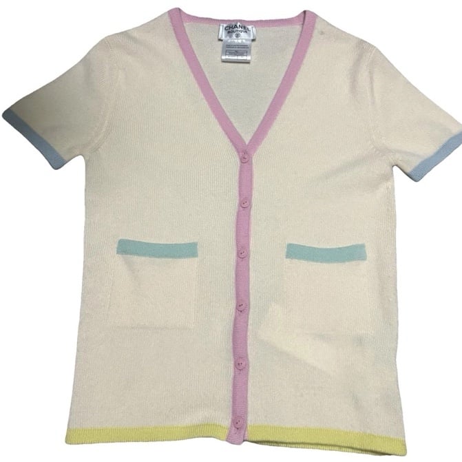 CHANEL Pink and Cream Cashmere Sweater