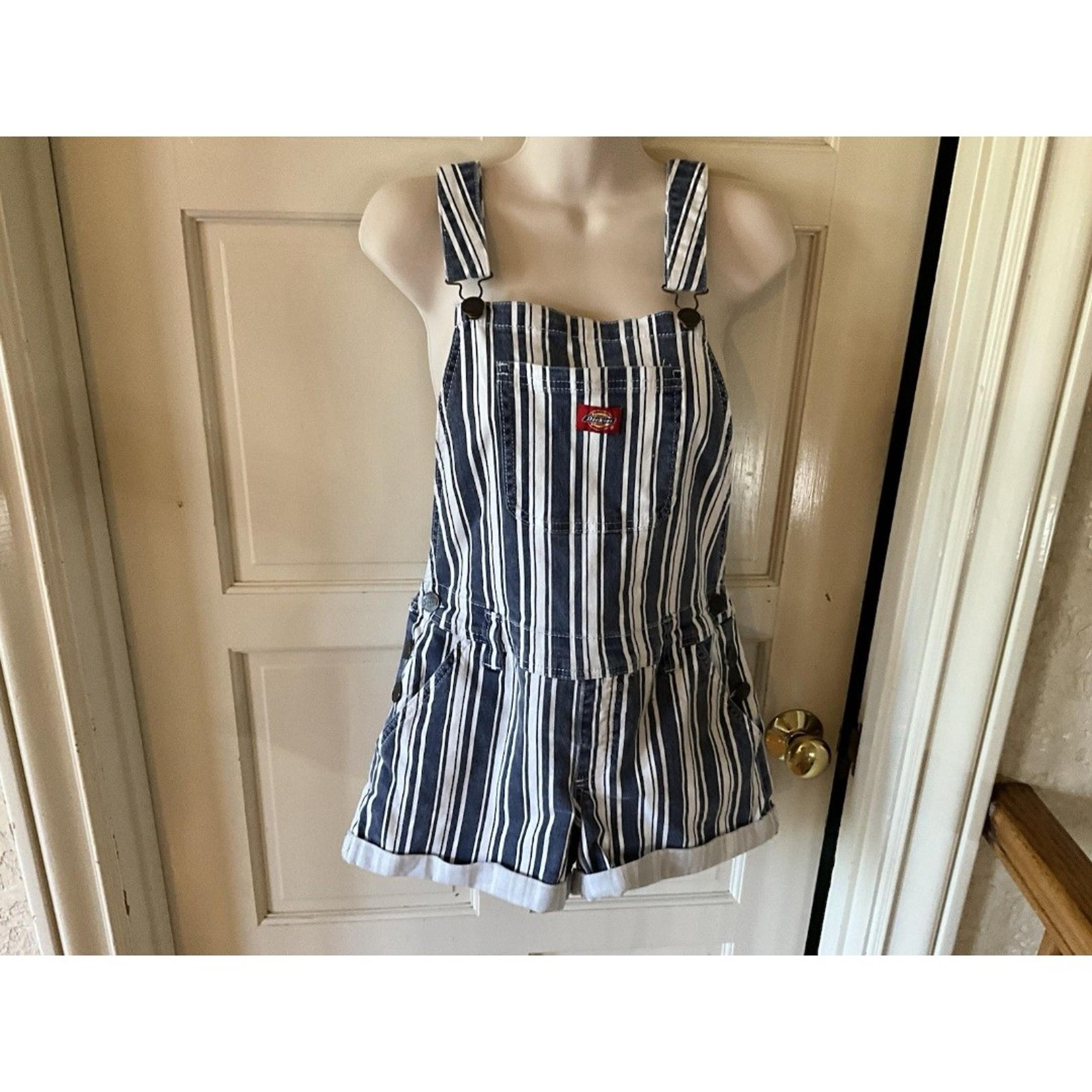 Dickies blue and white striped overall shorts size large