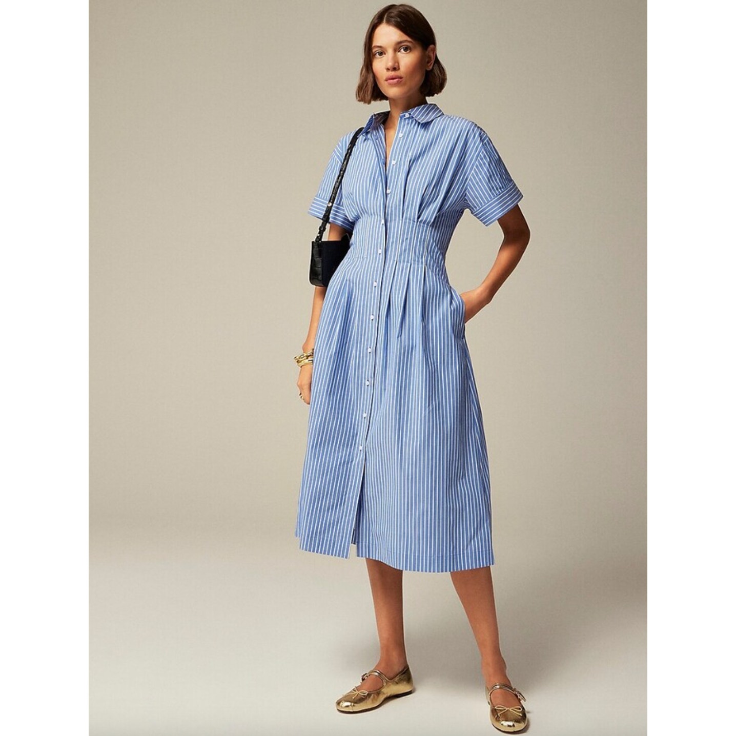 J.Crew Wren Shirtdress Stretch Cotton Poplin Blend Striped Blue Midi US 2 NWT