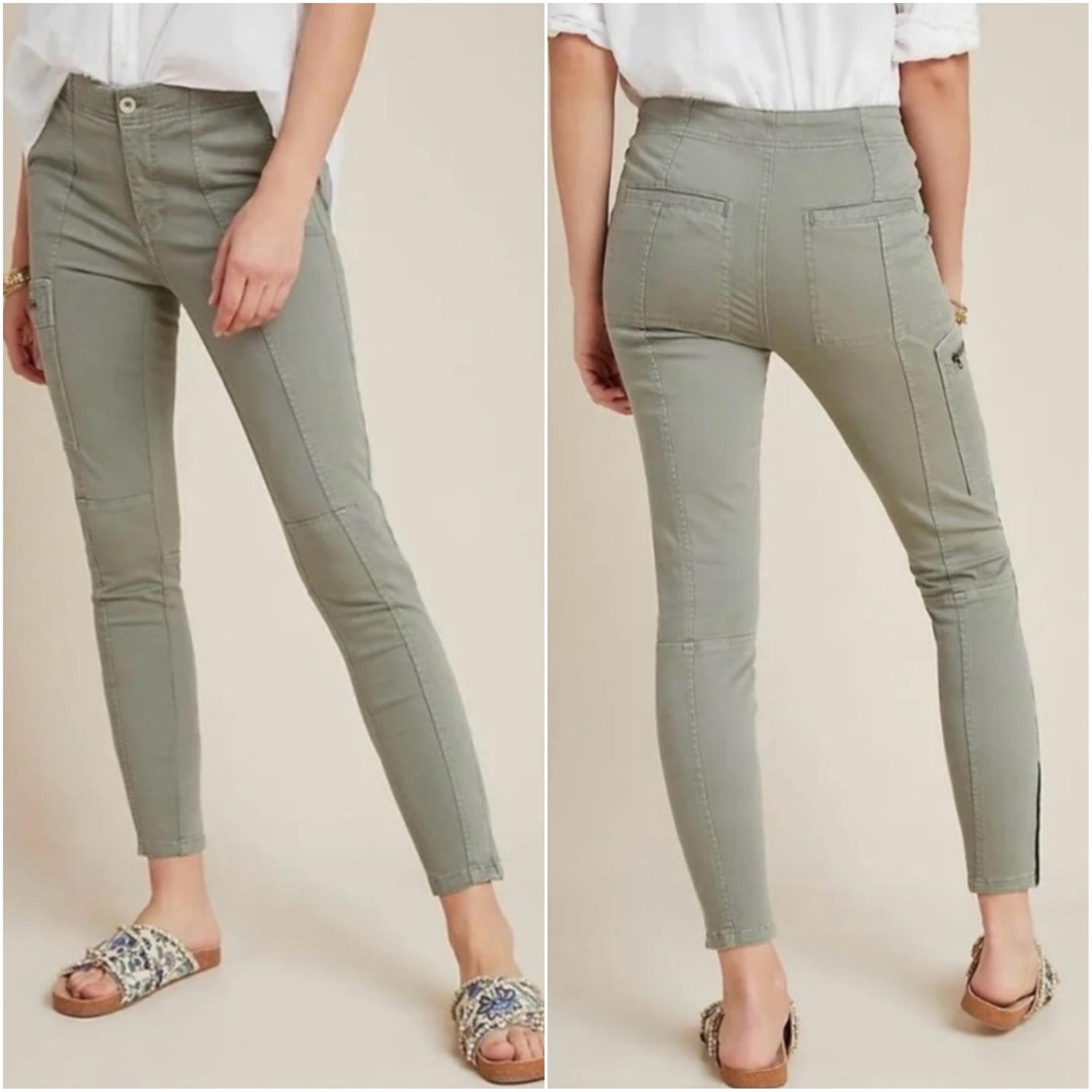 Anthropologie Jefferson Moto Cargo Pants Women's Sz 32 14 Green Ankle Zip