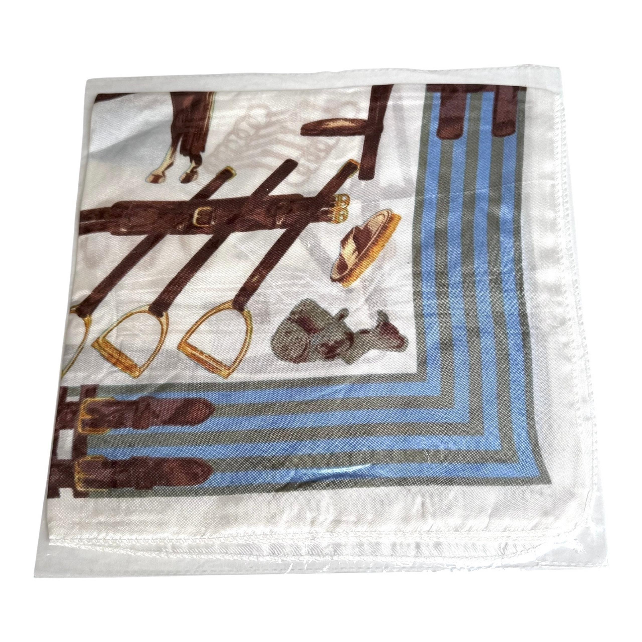 NEW Equestrian Horse SCARF Purse Hat Necktie 20x20 Stirrup Blue White Silky Poly