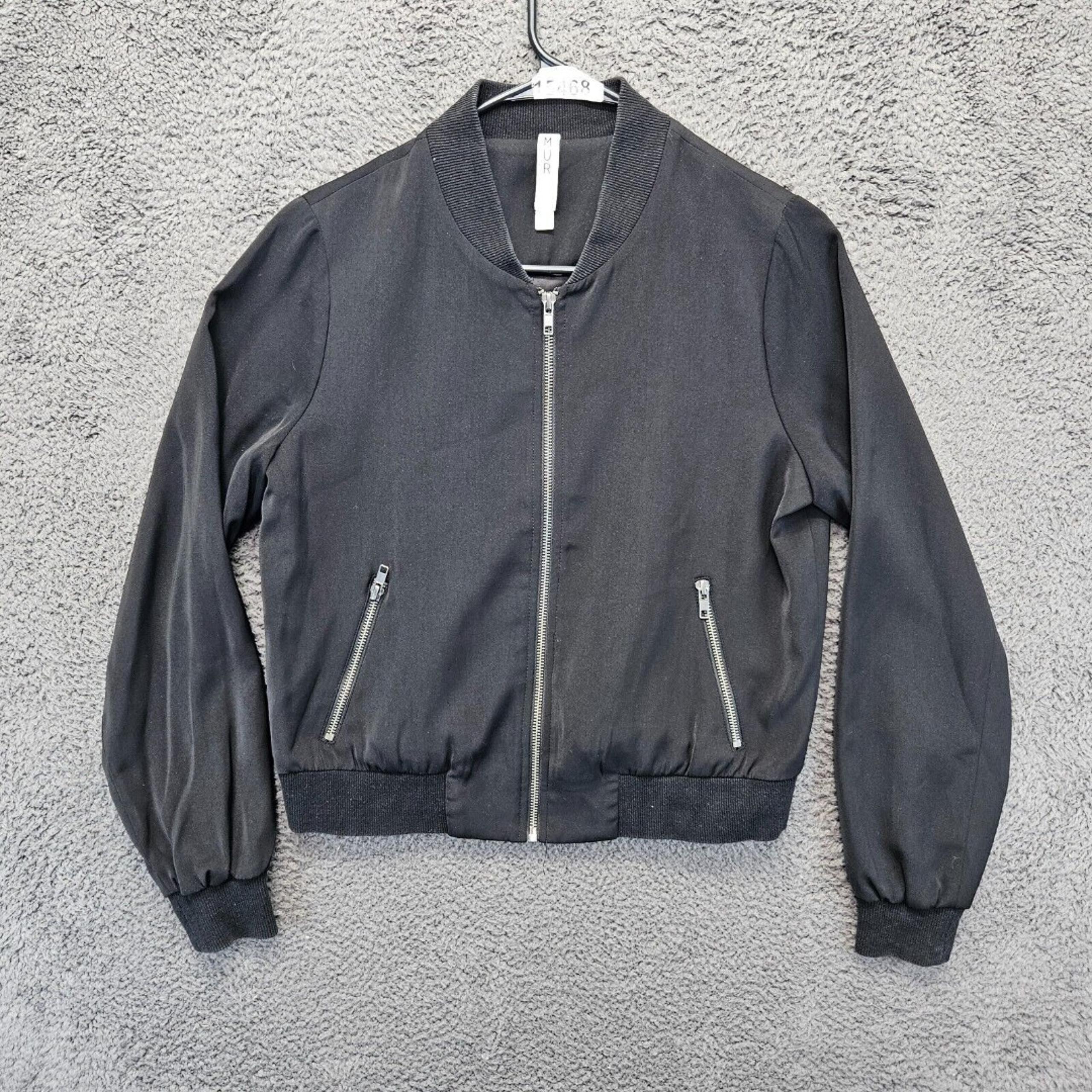 Mural Bomber Jacket Women Size Small Black Full Zip