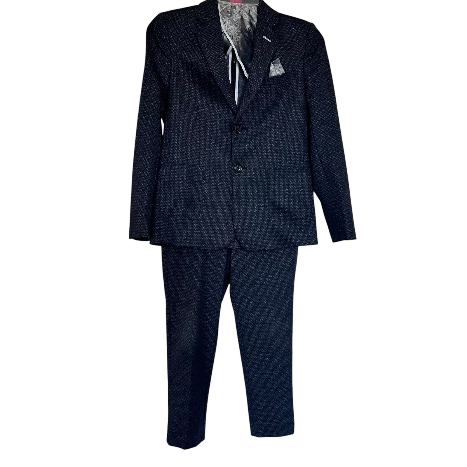 Leo & Zachary Boys Black Gray Speckled 2 piece Suit size 12