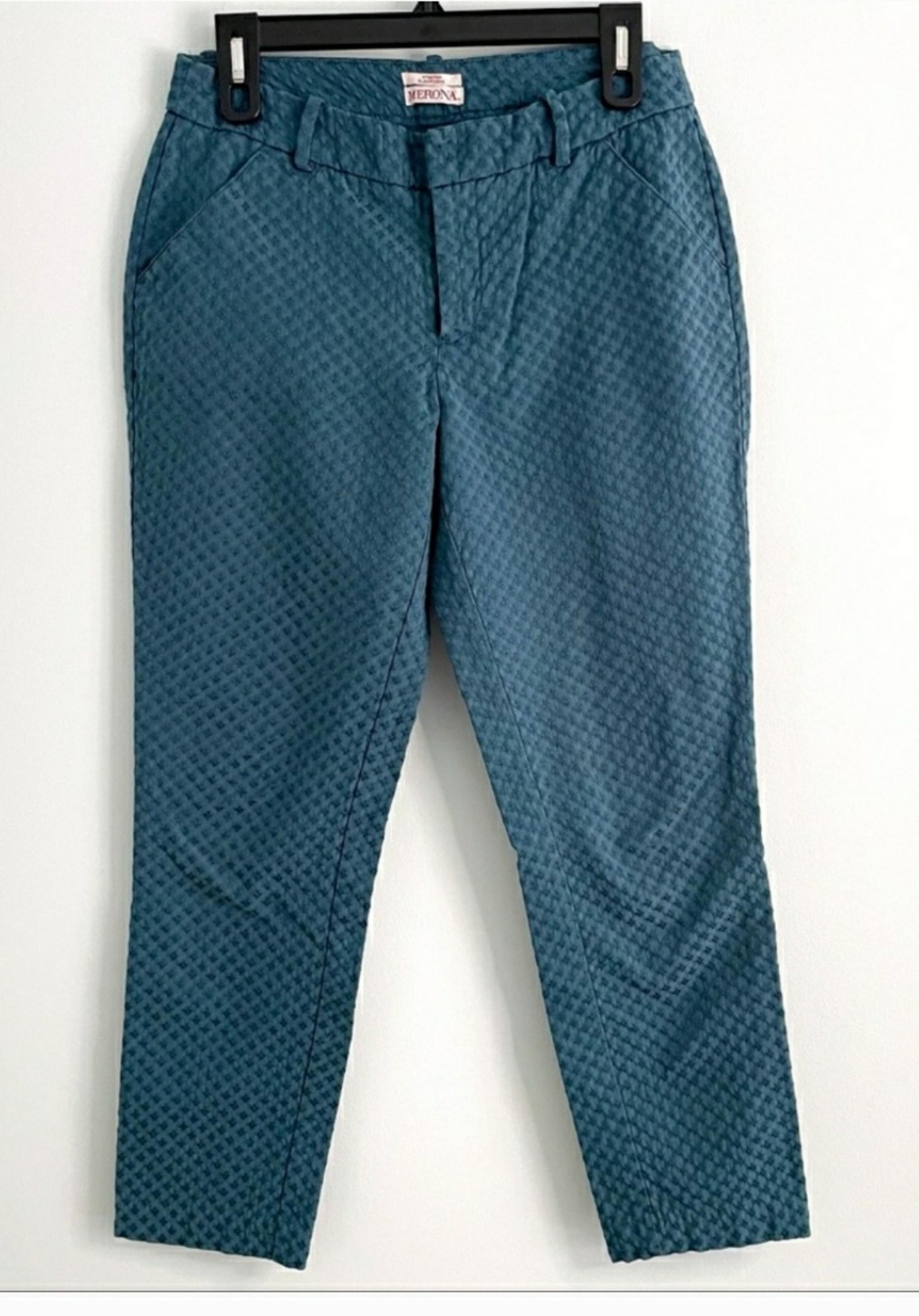 Merona Stretch Pants, Teal Blue Curvy Fit, Tapered Leg ,Pockets sx 16