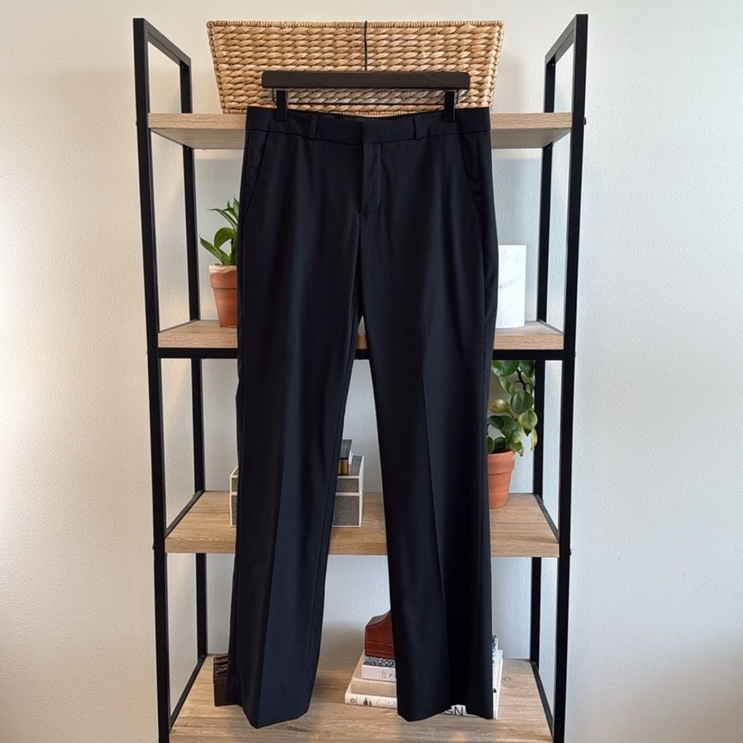 Banana Republic Logan Stretch Wool Mid-Rise Black Woven Dress Pant Trouser, 6