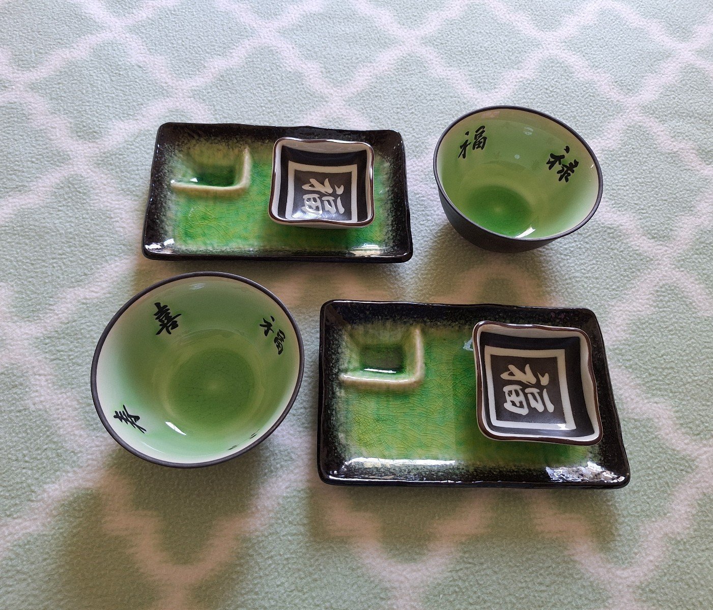 Set of 6 VINTAGE Japanese Green Sushi Plate Set Excellent Condition Chinese