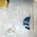 Necklace Crescent Moon Blue Banded Agate Clear Quartz Crystal Handcrafted