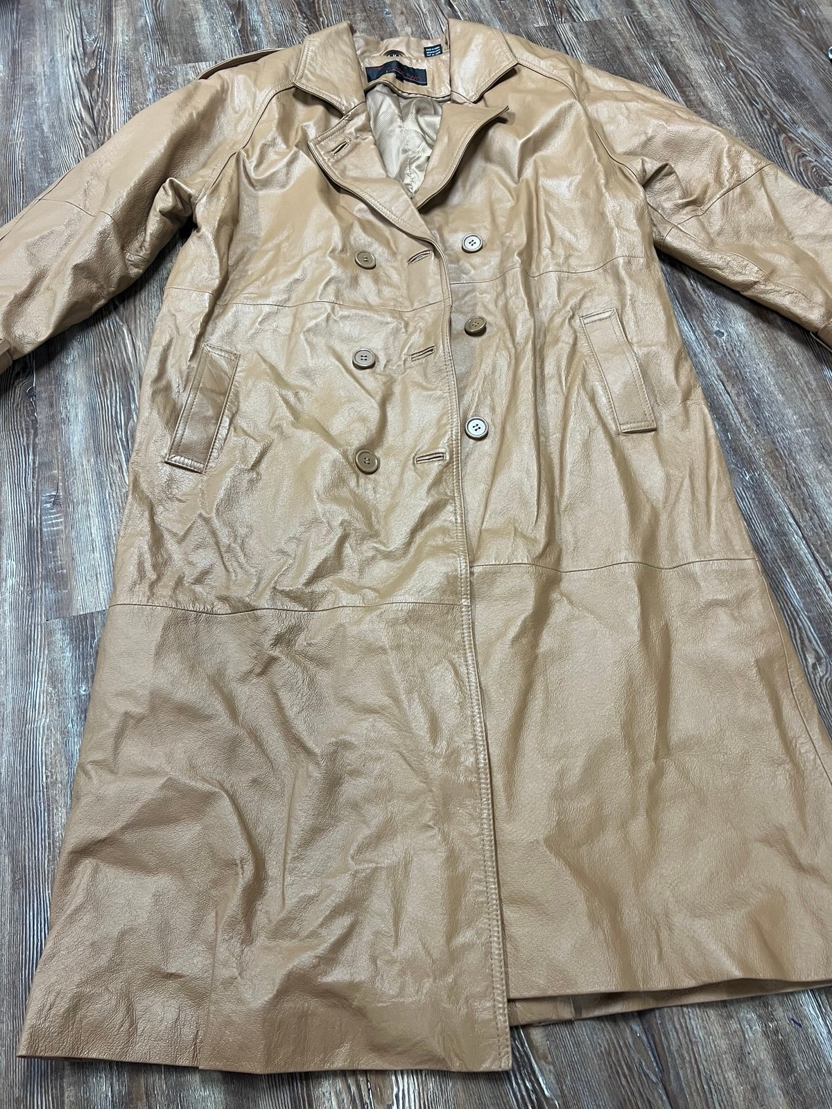 Tan brown leather Y2K trench coat