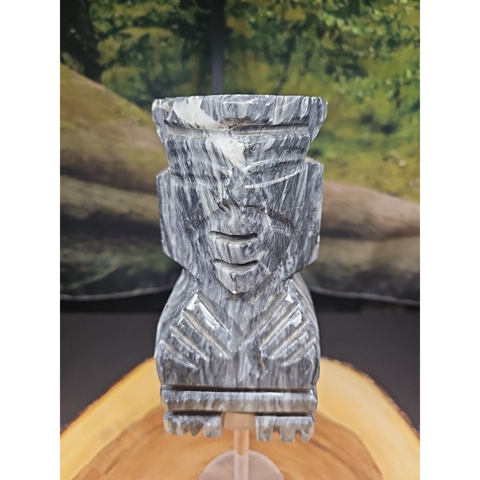 Carved Onyx Stone Aztec Mayan Tiki Sculpture 7in Tall 4lbs