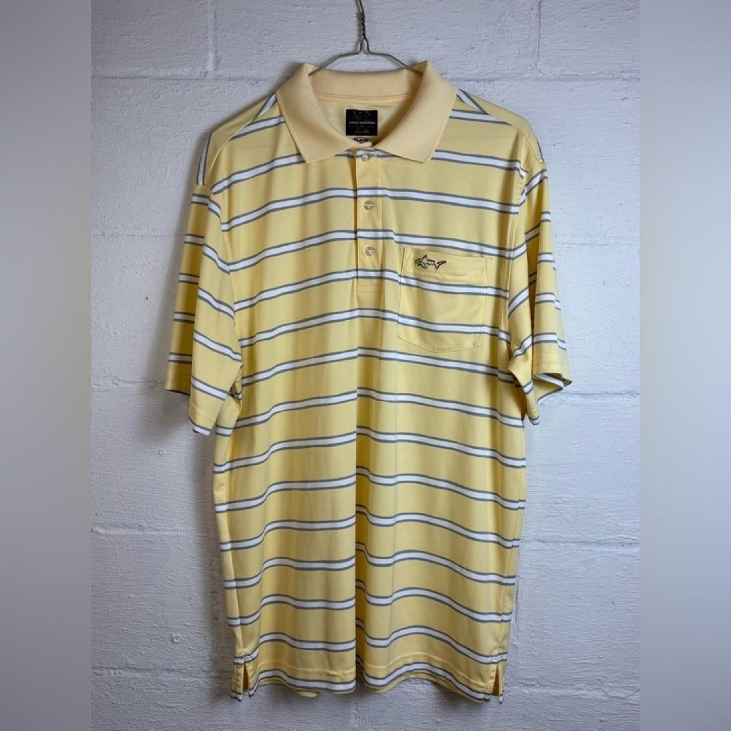 Greg Norman For Tasso Elba Play Dry Men’s Yellow Striped Golf Polo Shirt Large