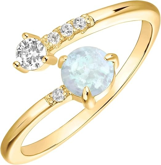 14K Gold Plated Adjustable Created Opal Rings