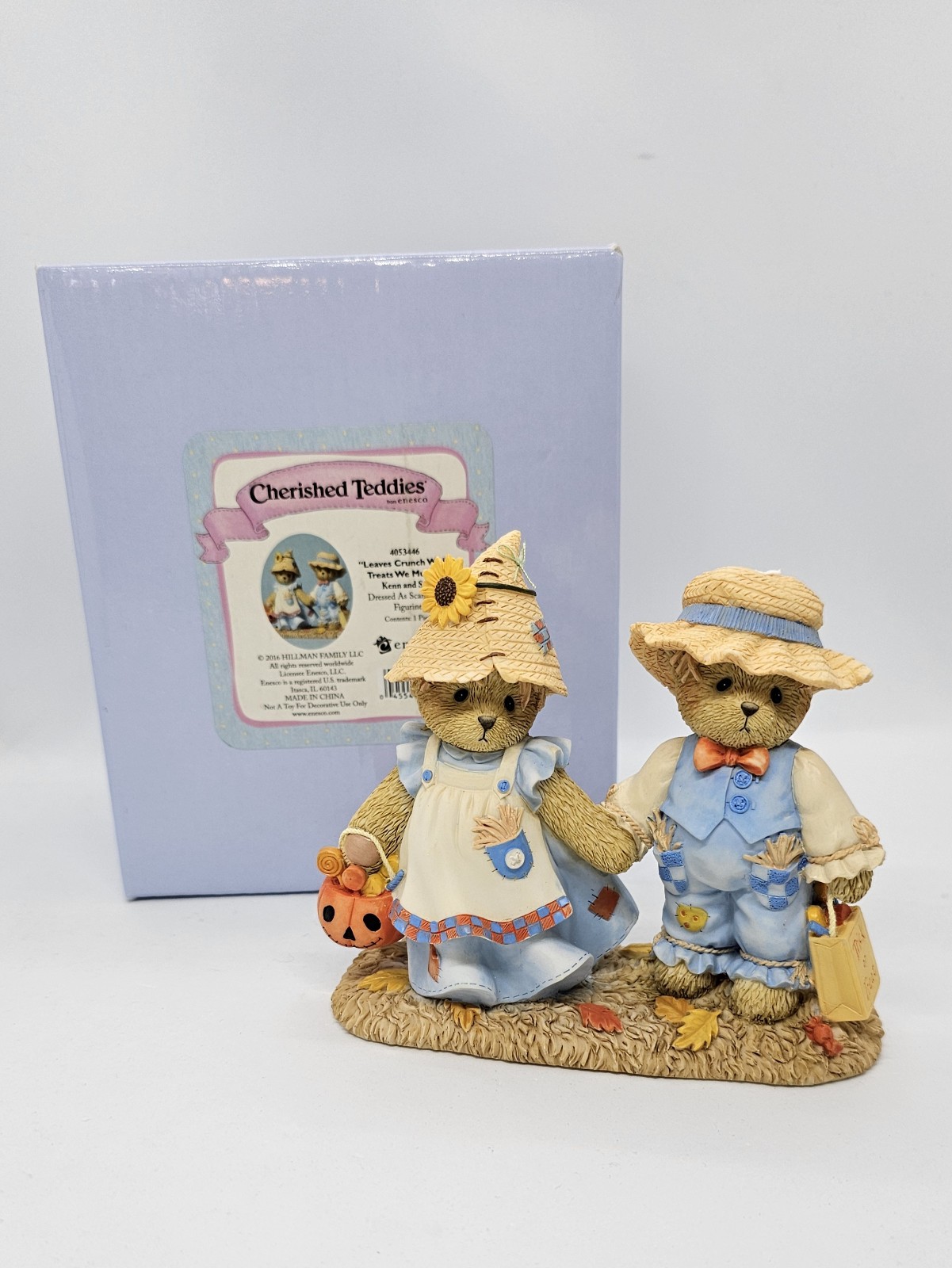 2016 Cherished Teddies Ken &Sue 4053446 Enesco Halloween Figurine Leaves Crunch