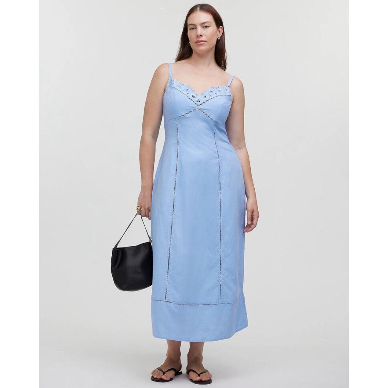 NWT Madewell Sweetheart Midi Dress in Linen-Cotton Blend In Light Blue Size 6