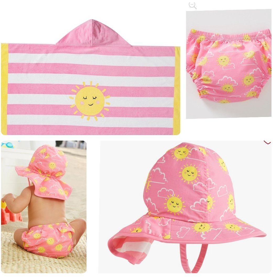 POTTERY BARN KIDS, Baby Sunshine DiaperCover & ReversibleHat &HoodedTowel,12/24