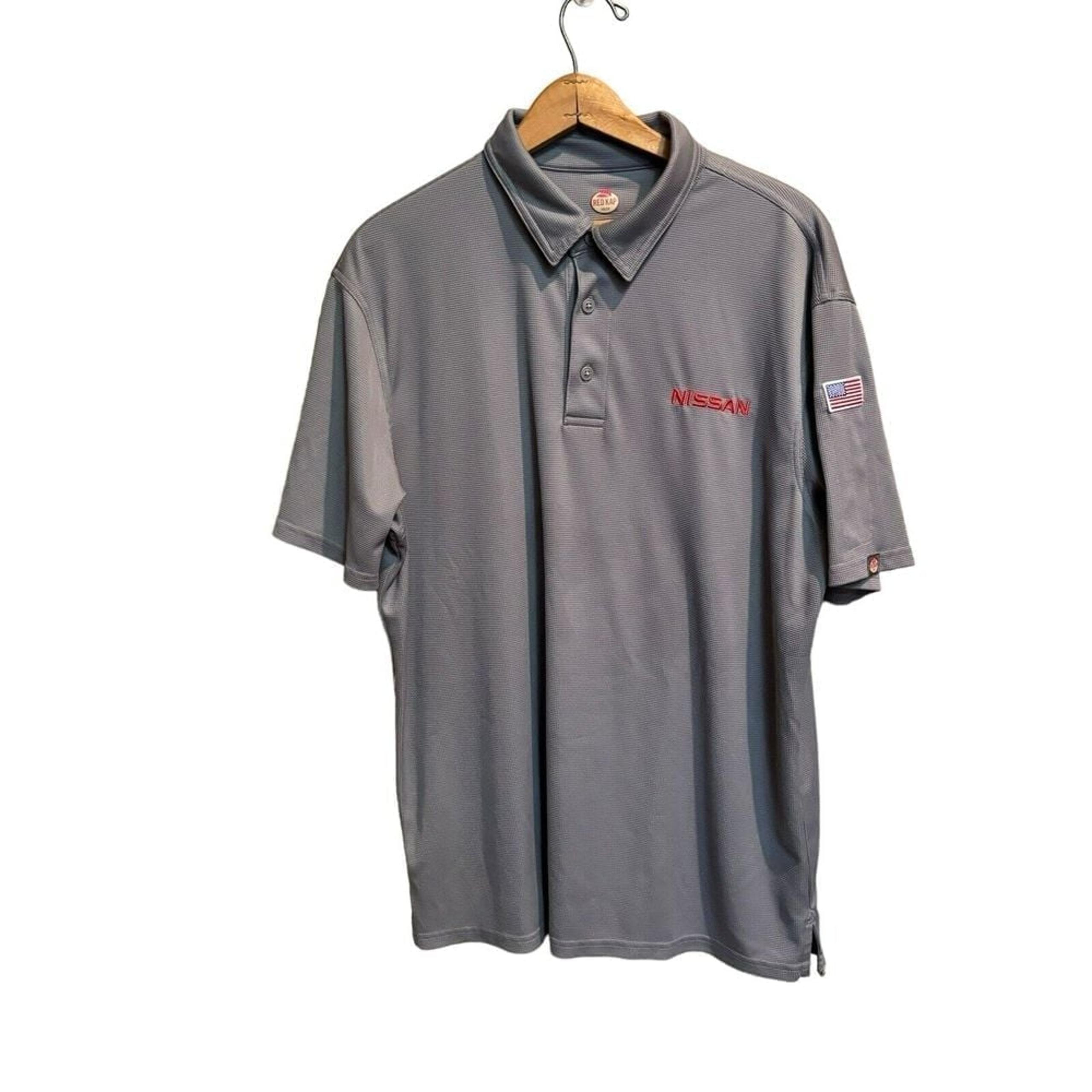 Nissan Men's Red Kap Gray Polo Size Large Short Sleeve Work shirt