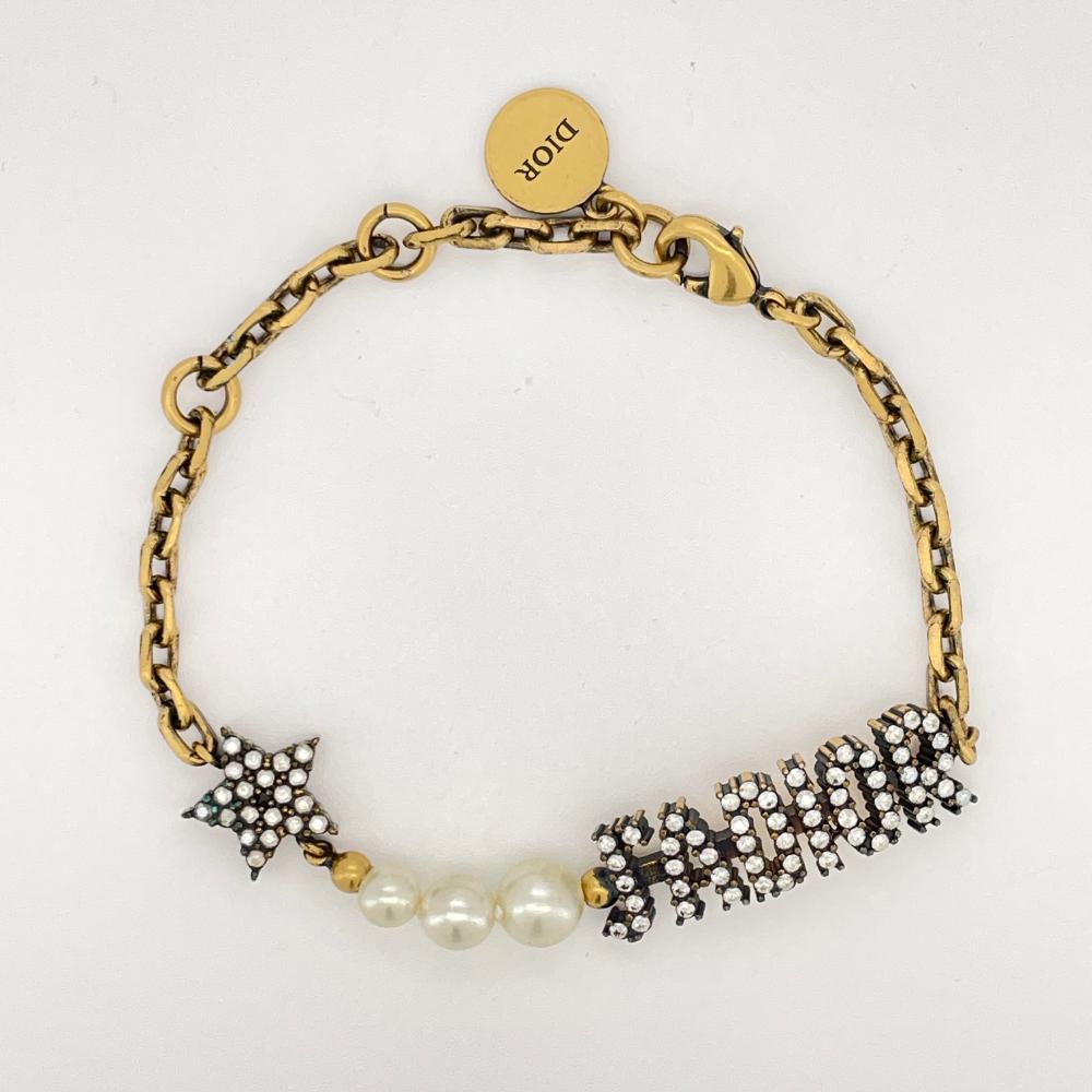 Dior JADIOR Bracelet GP Rhinestone Pearl Bronze