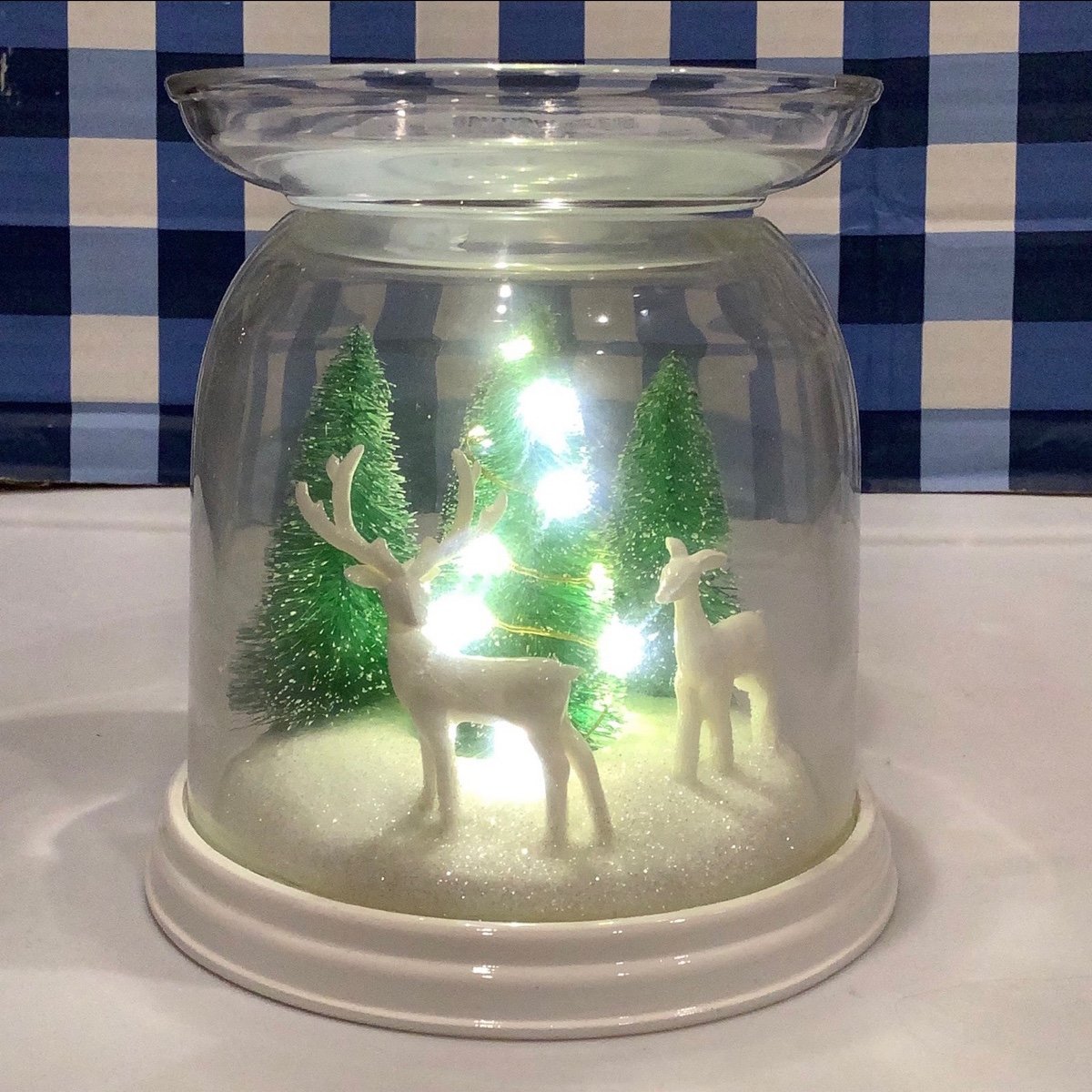 BBW Lighted Reindeer Cloche Candle Pedestal