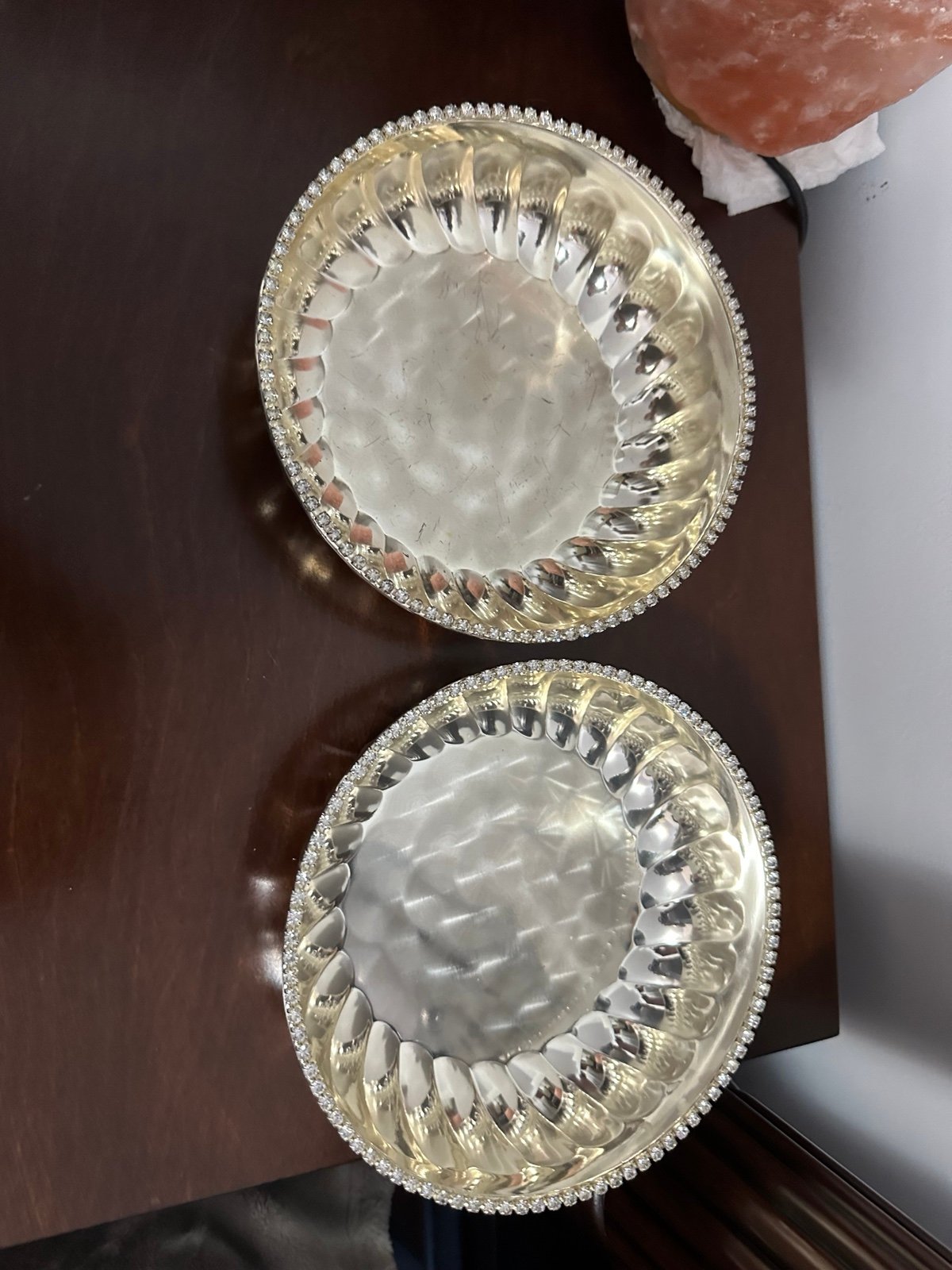 Bundle of two large beaded silver vase new May has tiny scratches
