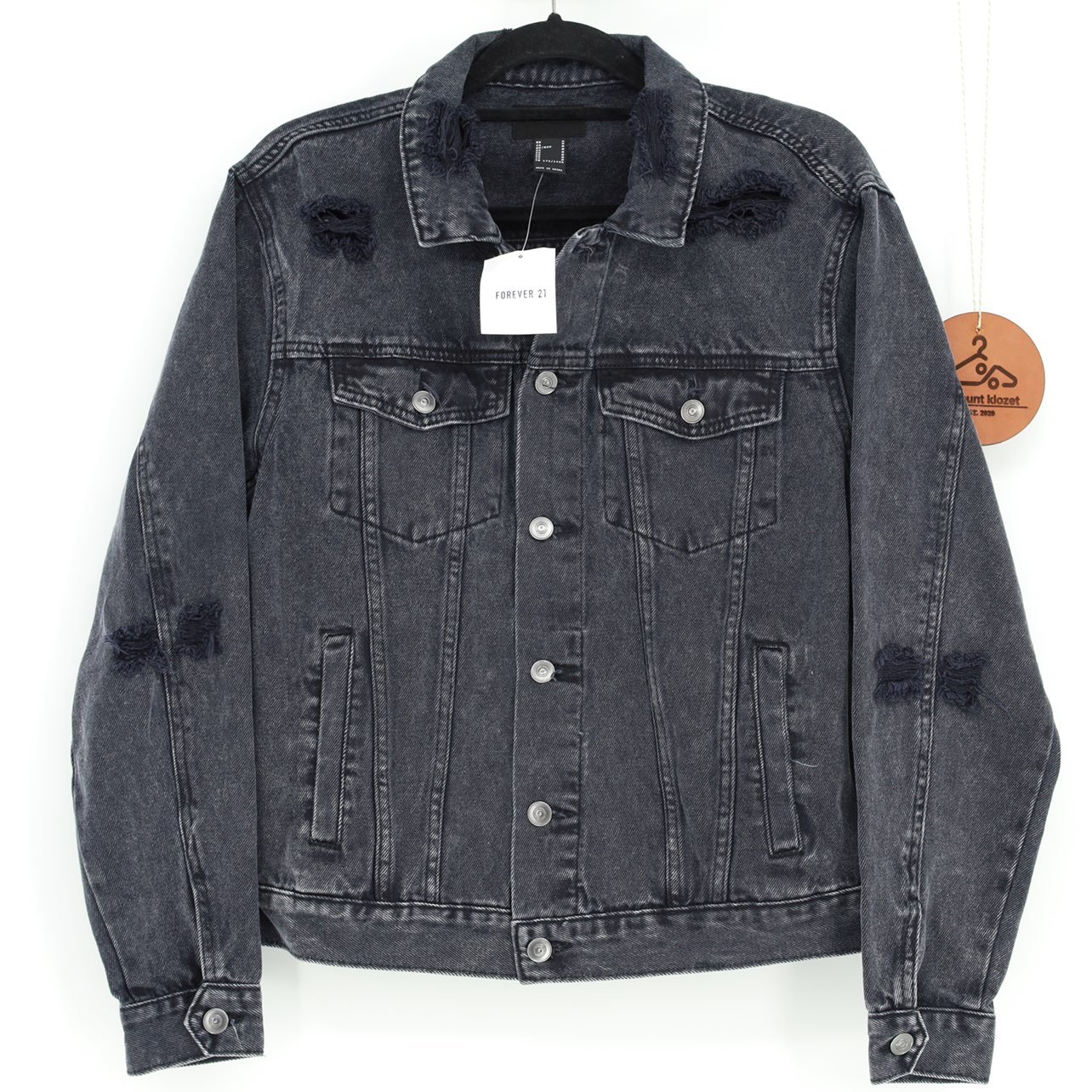 NWT Forever 21 Distressed Washed Denim Jacket Size Small