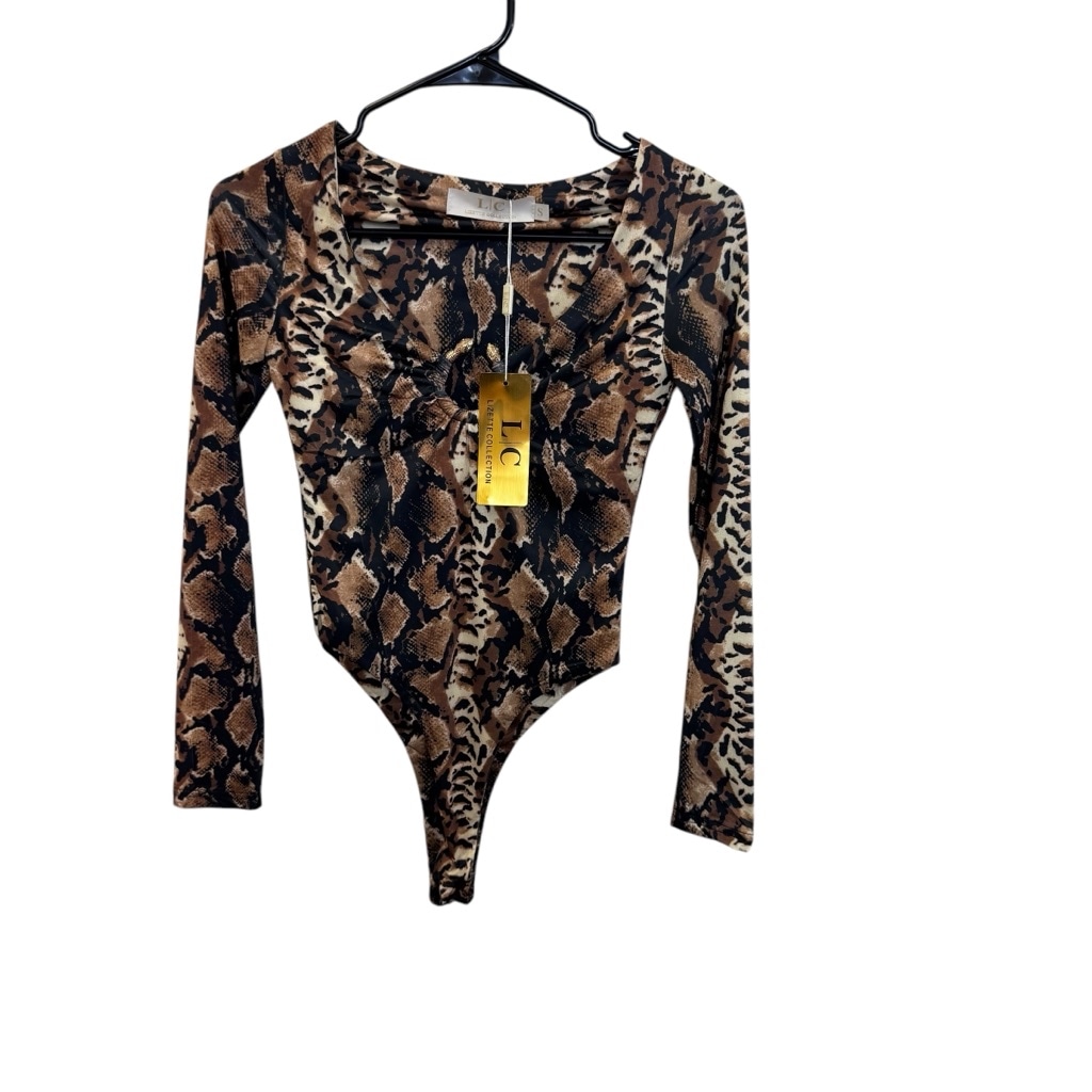 Women's Lizette Collection Bodysuit Size S Brown Snake Print NWT